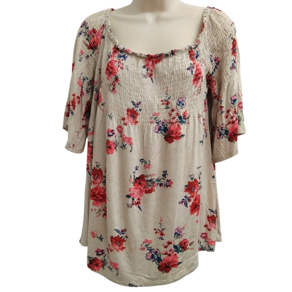 Rewind Cream Tan Flutter Sleeve Smocked Blouse